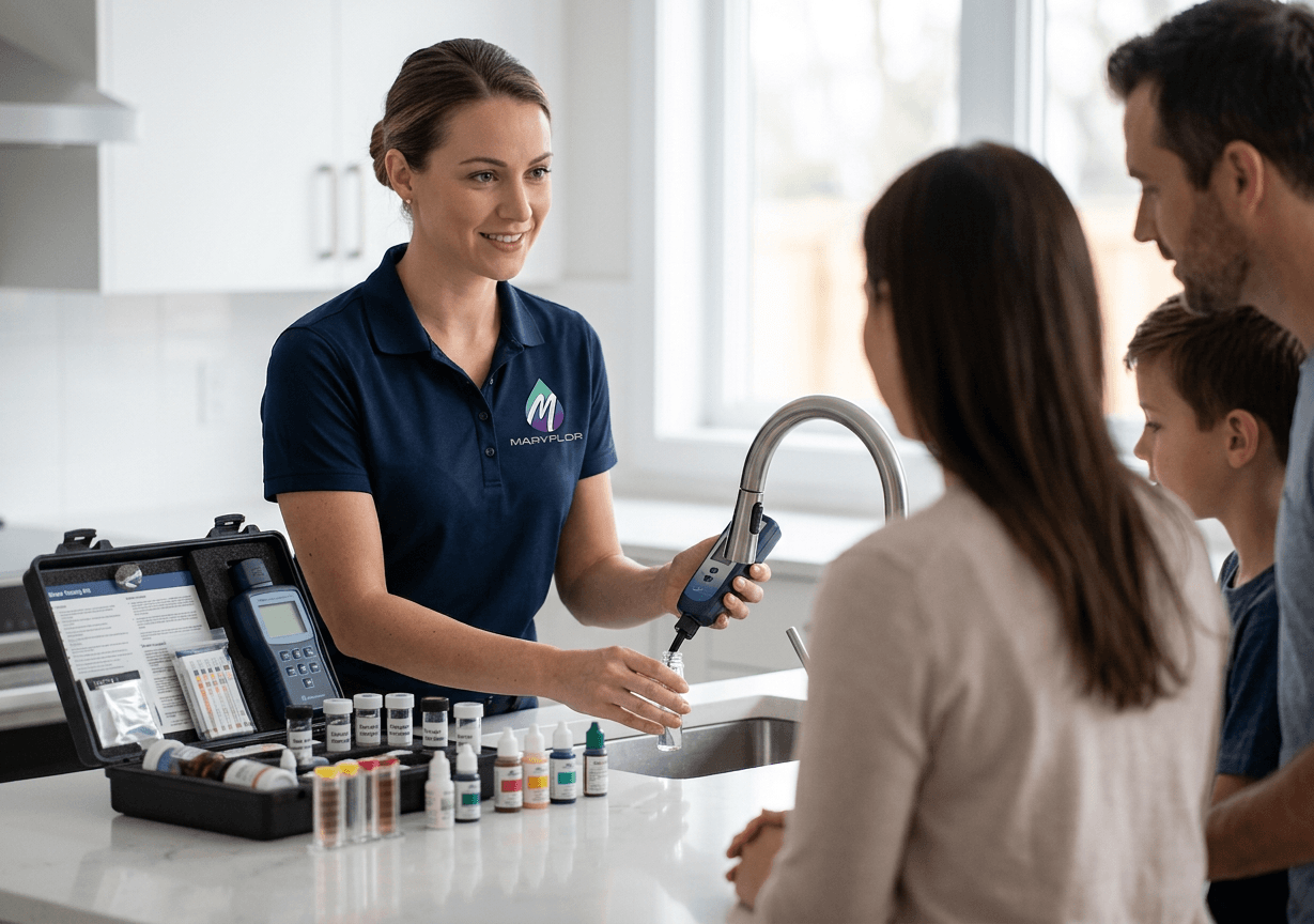 Technician performing water test at home