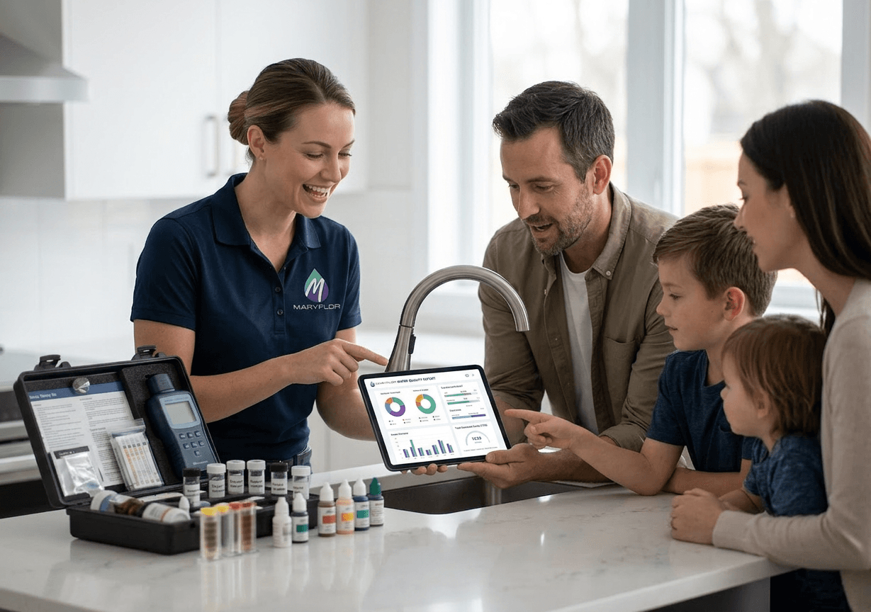 Technician presenting results to family